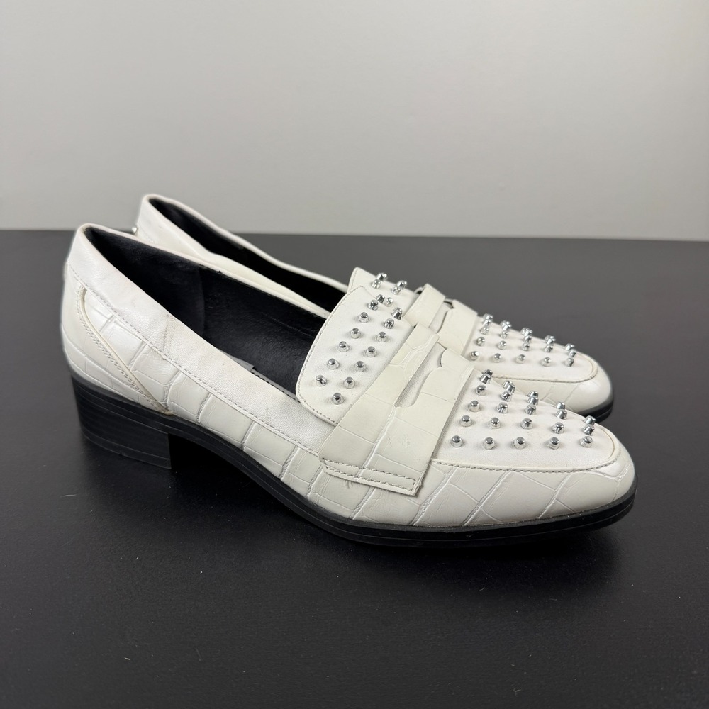 Circus by Sam‎ Edelman Lali Loafers Womens 9M White Leather Studded Detailed Fun